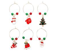 Toyvian 6 Pezzi Ciondoli Natalizi per Calici da Vino Rosso Segnabicchieri Ciondolo per Feste di Natale Accessori Decorativi per Bicchieri da Vino Facile da Applicare allo Stelo