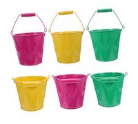 Toyvian 6 Secchielli Spiaggia in Ferro per Kit Giocattoli Sabbia e con in Legno Sicuri e Resistenti Colori Casual per Asilo e Attività Estive Allaperto Colore Casuale