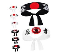 Toyvian 8 Pezzi fascia ninja fascia giapponese samurai accessori da cuoco per uomo accessori sushi impacco per la testa giapponese fasce per la testa per uomo bandana hachimaki Poliestere