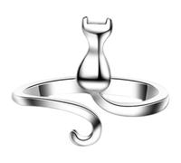 Toyvian Anello Stile Creativo alla Moda da Donna a Forma di Gatto Aperto in Lega Argento Resistente All'usura Regalo per Ogni Occasione