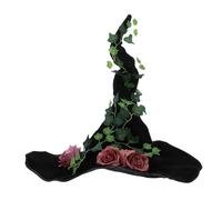 Toyvian Cappello da Strega Nero in Velluto Design Unico a Rose e Vigne per Donna, Misura 56-58cm, Comodo e Versatile per Feste di Halloween e Cosplay