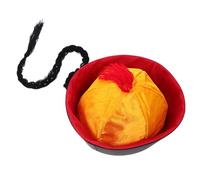 Toyvian Cappello Tradizionale Asiatico da Cosplay Stile Qing con Coda di Cavallo per Feste Performance e Carnevali in Materiale e Feltro Skin-friendly Colore Rosso Vivace