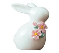 Toyvian Ceramic Bunny Figurine with Flower Handmade Decorative Rabbit for And Tea Table