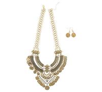 Toyvian Collana Bavaglino con Orecchini in Stile Bohémien per Donna Set di Gioielli Etnici con Pendente Nappa e Ciondoli Moneta Accessorio da Festival e Feste