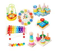 Toyvian Giocattoli Educativi in Legno per Ragazzo Set di Giocattoli Geometrici Colorati Sussidi Didattici Sviluppo e Coordinazione Mano-Occhio