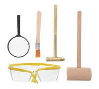 Toyvian Kit di Strumenti Archeologici per Martello di Legno Medio Occhiali di Sicurezza Spazzola e Lente D’Ingrandimento - Set Giocattolo per Scavi e Caccia a Oggetti Esplorazione