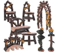Toyvian Mini Arredamento da Giardino Rustico in Resina, Sedia e Tavolo | Stile Rustico, Resistente alle Intemperie, per Bonsai, Terrario, Casa delle Bambole e Scenari Verdi