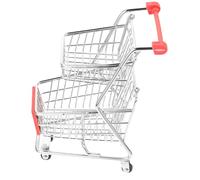 Toyvian Mini Carrello Spesa Giocattolo in Rosso Doppio Piano con Ruote Mini Carrellino per Organizer da Scrivania Struttura Resistente e Maniglia Ergonomica per Giochi e Decorazioni
