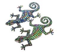 Toyvian Ornamento a Forma di Geco 2 Pezzi in Metallo, Resistente e Colorato, per Abbellire Pareti e Mensole in Ambienti Domestici e Spazi Esterni