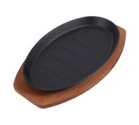 Toyvian Piastra BBQ in Ghisa con Base in Legno Antiscottatura Padella per Grigliate con Strisce per Segni per Bistecche Fajitas e Servizio Catering Domestico e Ristorazione