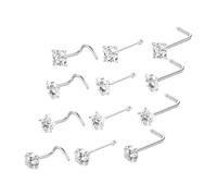 Toyvian Piercing al Naso a Forma di l Zirconi Cubici Anelli al Naso in Acciaio Inossidabile Set da 12 Pezzi per Donna Gioielli Decorativi per Piercing Nasale