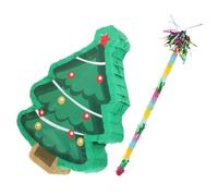 Toyvian Pignatta a Forma di Albero di Natale 3D per Feste Natalizie Decorazione Tavolo e Gioco a Rompere Set da 2 Pezzi Bastone e Frange per Atmosfera Festiva