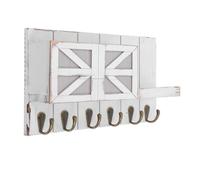 Toyvian Porta Chiavi da Muro con Mensola in Legno Organizer da Parete con Ganci Supporto per Chiavi e Posta in Stile Country Bianco Facile da Installare per Ingresso e Soggiorno