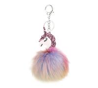 Toyvian Portachiavi con ciondolo a forma di unicorno, con pompon, ciondolo per borsa a forma di pon pon, per bambini, ragazze, borse, chiavi, auto (viola)