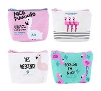 Toyvian Portamonete in Tela Fenicottero - Borsa Portamonete, Portafogli Mini con Cerniera, Pochette per Bambine, Confezione da 4 Pezzi