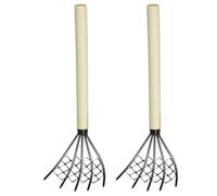 Toyvian Rastrello a Mano con Rete per Spiaggia 2 Pezzi, Artigli in Ferro con Manico in Legno Ergonomico, Strumento per Scavare Conchiglie e Molluschi, Utensile da Spiaggia Multiuso