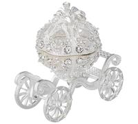 Toyvian Scatola Gioielli Carrozza Zucca Argento con Pietre Decorative | Interno Liscio e Lucido, Chiusura Magnetica, Ruote Mobili, Idea Regalo per Donne e Fan delle Fiabe