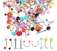 Toyvian Set da 110 Pezzi di Gioielli Piercing per Donna in Acciaio Accessori per Piercing al Naso Labbro Lingua Sopracciglia e Pancia Kit Assortito per Uso Quotidiano e Feste