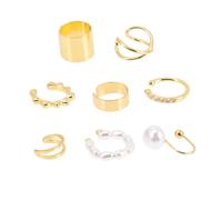 Toyvian Set Da 8 Anelli Finti Al Naso e Polsini Dell’orecchio in Lega Dorata, Clip Leggere Senza Foro Per Donna, Design Multiplo Per Look Diversi e Uso Quotidiano