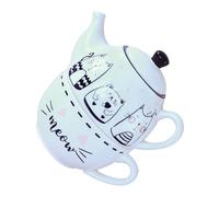 Toyvian Set di Tazze da Tè in Porcellana con Design e Nero, Include Coperchio e Cucchiaio, per Amanti dei Gatti e Momenti di Riposo