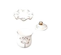 Toyvian Set Tazze Rituali Buddiste in Ceramica Fiore di Loto in Rilievo Bianco Coppe per Offerta Dell’Acqua Vassoio Resistenti e Compatte per Altari Meditazione e Spazi Yoga
