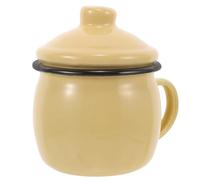 Toyvian Tazza e Microonde in Smalto Gialla con Coperchio da 580ml Design Ergonomico e Manico Comodo, Adatta per Uso Domestico