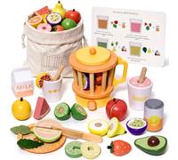 Toywoo Set di accessori da cucina per bambini, frullatore in legno e | Set da gioco in legno con frullatore, spremiagrumi, lezioni di gioco e accessori, regalo per bambini dai 3 ai 12 anni per