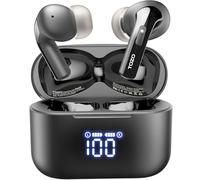 TOZO T20 - Cuffie wireless Bluetooth 48.5 Hrs Playtime, impermeabile IPX8, doppio microfono, cancellazione del rumore di chiamata e custodia di ricarica wireless, colore: Nero