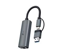 TP-Link Adattatore 2 in 1 USB 3.0 e USB C a Ethernet, RJ45 Gigabit LAN, Plug & Play, custodia in alluminio, adattatore Ethernet per laptop, Thunderbolt 4/3 compatibile con Windows, Mac/iPad OS e altro