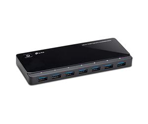 TP-Link UH720 HUB USB, 7 Porte USB 3.0, 2 Porte Esclusive per la Ricarica Rapida 2.4 A, Velocità di Trasferimento Fino a 5 Gbps, Nero