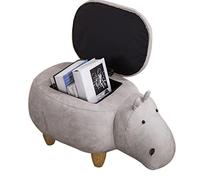 TPARIS Simpatico Animale Piccolo Pouf|Sgabello Poggiapiedi Decor Creativo Con Gambe In Legno Antiscivolo|Poggiapiedi In Tessuto Tecnico Per Ingresso,Bianco,Ippopotamo (con Contenitore)