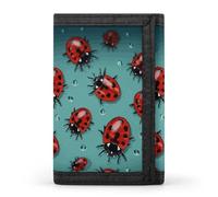 TPDHJK Portafogli sottili da uomo con coccinelle rosse su sfondo blu, portafoglio triplo pieghevole in poliestere minimalista mini portafogli adatti per lavoro, viaggi e uso quotidiano, Coccinelle