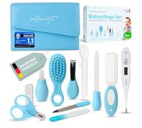 TPFFamily Kit igiene neonato (Blu) - Set cura neonato 11 pezzi con forbici per unghie di alta qualità, termometro, spazzola e altro - Ideale come prima attrezzatura per neonati