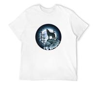 TPGHNVENT Men's Lone Wolf Howlng At The Moon Cotton T Shirt White XL