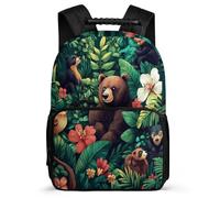 TPISLI Zainetto Bear Flower Pattern per Bambino Classe 3-5 Borsa Scolastica Animal Illustration 7-11 Anni Daypack, Schienale Imbottito Dettagli in Feltro Regalo Compleanno