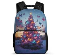 TPISLI Zainetto Butterflies Christmas Trees per Studenti Scuola Primaria Cartella Scolastica Butterfly 5-10 Anni Bookbag, Dettagli in Feltro Manico Robusto Tempo Libero