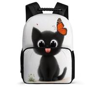 TPISLI Zainetto Cat per Bambini Bambine Elementare Borsa Scuola Cute Black Kitten 8-12 Anni Backpack, Manico Robusto Dettagli in Feltro Ritorno a Scuola