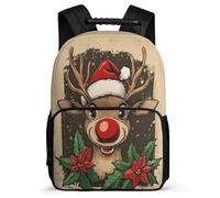 TPISLI Zainetto Cute Deer Classe 2-4 per Studenti Cartella Scolastica Christmas Theme 7-12 Anni School Bag, Dettagli in Feltro Tessuto 1680D Regalo Compleanno