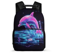 TPISLI Zainetto Dolphin Illustration per Bambini Bambine 5-10 Anni Borsa Scolastica Sea Creature Primaria Backpack, Schienale Imbottito Tasche Laterali Gite Brevi