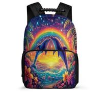 TPISLI Zainetto Dolphin Motif Scuola Primaria per Studenti Cartella Scolastica Rainbow Sea Creature 7-11 Anni School Bag, Manico Robusto Resistente Leggero Viaggio Uso Quotidiano