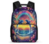 TPISLI Zainetto Dolphin Print Primaria per Ragazzi Ragazze Borsa Scuola Sea Creature 7-11 Anni Backpack, Tasche Laterali Manico Robusto Regalo Compleanno
