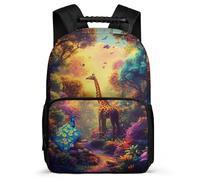 TPISLI Zainetto Giraffe Peacock Print Classe 3-5 per Studenti Borsa Scuola Animal Design 7-11 Anni Bookbag, Manico Robusto Dettagli in Feltro Viaggio Uso Quotidiano