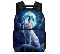 TPISLI Zainetto Moon Wolf per Ragazzi Ragazze 7-12 Anni Borsa Scolastica Wolves Design Primaria Bookbag, Dettagli in Feltro Resistente Leggero Gite Brevi