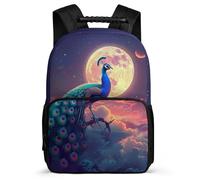 TPISLI Zainetto Peacock per Ragazzo Ragazza Primaria Borsa Scolastica Moon Animal Printed 6-11 Anni Daypack, Dettagli in Feltro Tasche Laterali Regalo Compleanno