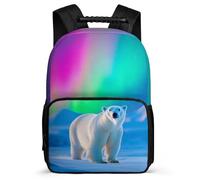 TPISLI Zainetto Polar Bear Aurora Pattern per Studenti 6-10 Anni, Zaino Scuola Animal Borsa Scolastica, School Bag, Leggera, Schienale Imbottito, Primaria Tempo Libero