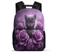 TPISLI Zainetto Rose Kitten Design Elementare per Bambini Borsa Scuola Cat Animal 7-12 Anni Backpack, Schienale Imbottito Dettagli in Feltro Ritorno a Scuola