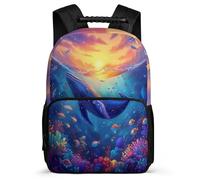 TPISLI Zainetto Whale Print Bambino Classe 3-5, Zaino Scolastico Sea Creature Borsa Scolastica, Bookbag, Tessuto 1680D, Dettagli in Feltro, Manico Robusto