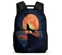 TPISLI Zainetto Wolf Moon per Bambini Bambine 8-12 Anni Borsa Scolastica Moon Wolves Scuola Primaria School Bag, Dettagli in Feltro Schienale Imbottito Regalo Compleanno