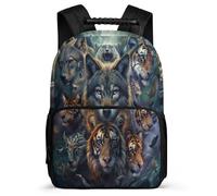 TPISLI Zainetto Wolf Print per Bambini Bambine 5-10 Anni Borsa Scolastica Tiger Animal Wolves Primaria Backpack, Schienale Imbottito Tasche Laterali Gite Brevi