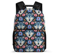 TPISLI Zainetto Wolves Print per Bambini Bambine 5-10 Anni Borsa Scolastica Flowers Wolf Primaria Backpack, Schienale Imbottito Tasche Laterali Gite Brevi